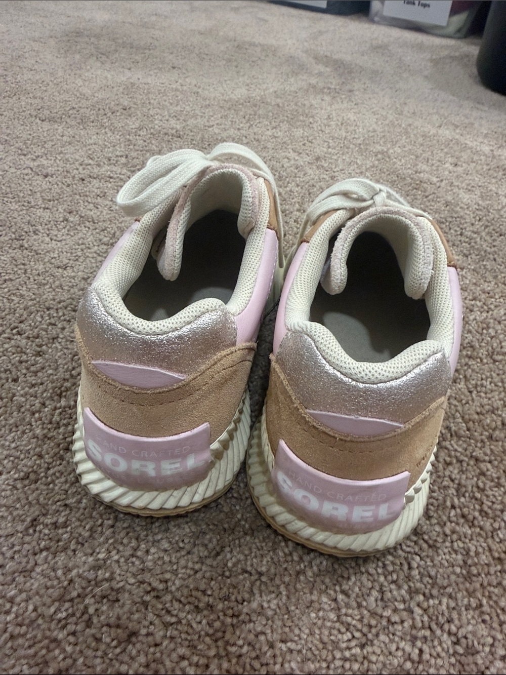 Sorel Pink and Tan Suede-Trim Sneakers